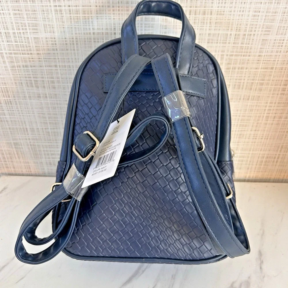 London Fog Navy Woven Backpack 100th Anniversary‎ New $108 MSRP Bowery Medium Sz